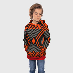 Толстовка-худи детская Узор в этническом стиле племени масаев, цвет: 3D-красный — фото 2