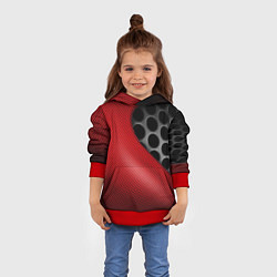 Толстовка-худи детская Абстрактный фон карбон, цвет: 3D-красный — фото 2