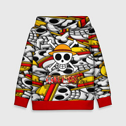 Толстовка-худи детская One Piece logo pattern pirat, цвет: 3D-красный