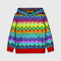 Толстовка-худи детская Разноцветные волнистые узоры, цвет: 3D-красный