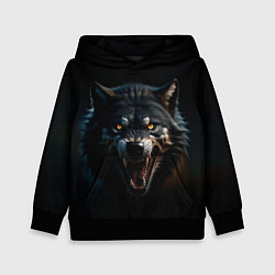 Толстовка-худи детская Волк чёрный хищник, цвет: 3D-черный