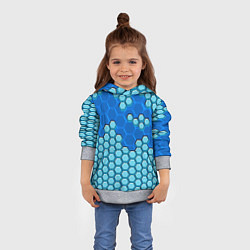 Толстовка-худи детская Синяя энерго-броня из шестиугольников, цвет: 3D-меланж — фото 2