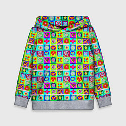 Толстовка-худи детская Сердца и квадраты абстракция, цвет: 3D-меланж