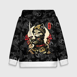Толстовка-худи детская Кот - японский самурай, цвет: 3D-белый
