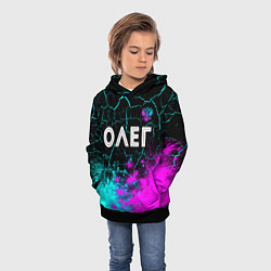 Толстовка-худи детская Олег и неоновый герб России посередине, цвет: 3D-черный — фото 2
