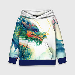 Толстовка-худи детская Japanese dragon - watercolor art, цвет: 3D-синий