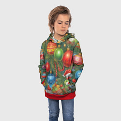 Толстовка-худи детская Новогодний принт на елке, цвет: 3D-красный — фото 2