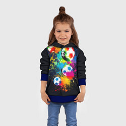 Толстовка-худи детская Разноцветные футбольные мячи, цвет: 3D-синий — фото 2