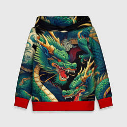 Толстовка-худи детская Два Японских дракона - ирезуми, цвет: 3D-красный