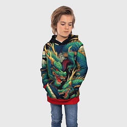 Толстовка-худи детская Два Японских дракона - ирезуми, цвет: 3D-красный — фото 2
