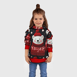 Толстовка-худи детская Новогодние медведи, цвет: 3D-красный — фото 2