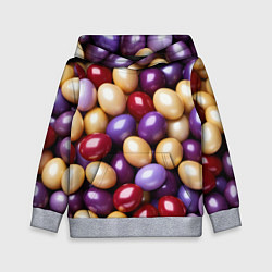 Толстовка-худи детская Красные и фиолетовые пасхальные яйца, цвет: 3D-меланж