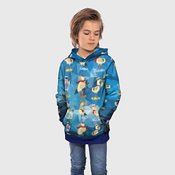Толстовка-худи детская Паттерн чаек на полигональном синем, цвет: 3D-синий — фото 2