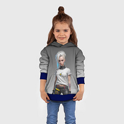 Толстовка-худи детская Блондинка в белой футболке Cyberpunk 2077, цвет: 3D-синий — фото 2