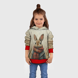 Толстовка-худи детская Кролик в шарфе, цвет: 3D-красный — фото 2
