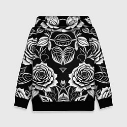 Толстовка-худи детская Чёрно белые узоры роза, цвет: 3D-черный