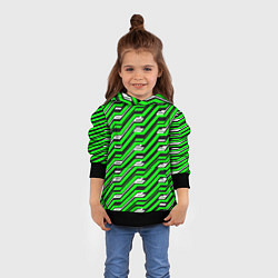 Толстовка-худи детская Чёрно-зелёный линейный узор киберпанк, цвет: 3D-черный — фото 2