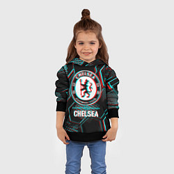 Толстовка-худи детская Chelsea FC в стиле glitch на темном фоне, цвет: 3D-черный — фото 2