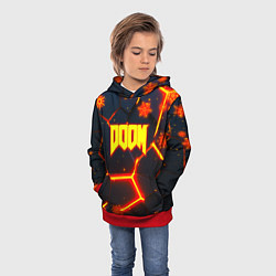 Толстовка-худи детская Doom плиты лого в огне, цвет: 3D-красный — фото 2