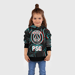 Толстовка-худи детская PSG FC в стиле glitch на темном фоне, цвет: 3D-черный — фото 2