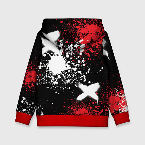 Детская толстовка Логотип Порше на фоне граффити и брызг красок / 3D-Красный – фото 2