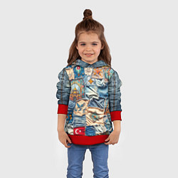 Толстовка-худи детская Джинсы в Турции - пэчворк, цвет: 3D-красный — фото 2