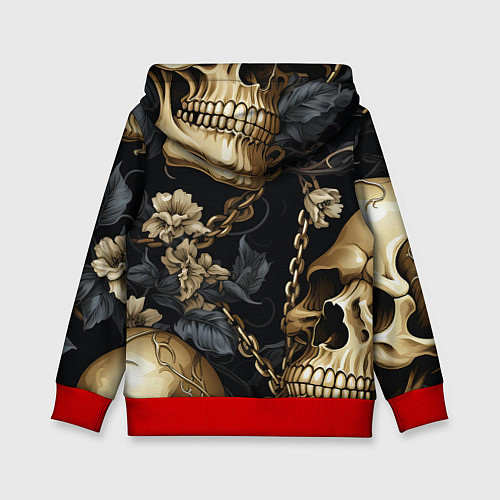 Детская толстовка Золотые черепа с цепями / 3D-Красный – фото 2