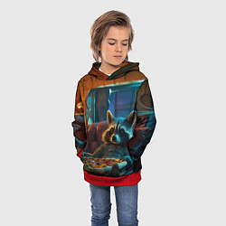 Толстовка-худи детская Енот с пиццей на диване, цвет: 3D-красный — фото 2