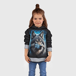 Толстовка-худи детская Красивый портрет волка, цвет: 3D-меланж — фото 2