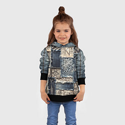 Толстовка-худи детская Геометрия на пэчворк дениме, цвет: 3D-черный — фото 2