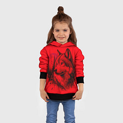 Толстовка-худи детская Рисунок волка на красном, цвет: 3D-черный — фото 2