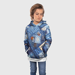 Толстовка-худи детская Vanguard jeans patchwork - ai art, цвет: 3D-белый — фото 2
