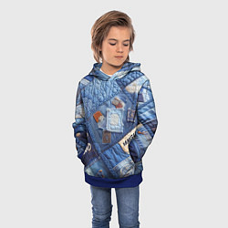 Толстовка-худи детская Vanguard jeans patchwork - ai art, цвет: 3D-синий — фото 2