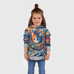 Толстовка-худи детская Прикольный котейка в шарфике - нейросеть, цвет: 3D-меланж — фото 2