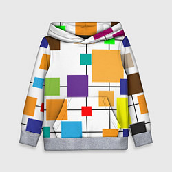 Толстовка-худи детская Разноцветные квадраты паттерны, цвет: 3D-меланж