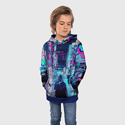 Толстовка-худи детская Дождливый неоновый вечер в Японии, цвет: 3D-синий — фото 2