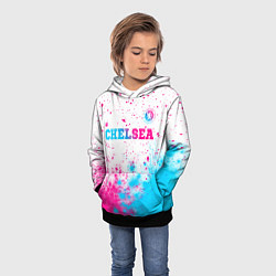 Толстовка-худи детская Chelsea neon gradient style посередине, цвет: 3D-черный — фото 2