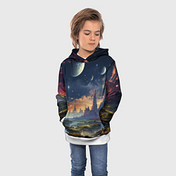Толстовка-худи детская Космический фантазийный мир на другой планете, цвет: 3D-белый — фото 2