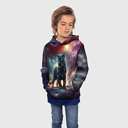 Толстовка-худи детская Звёздная космическая пантера - нейросеть неоновое, цвет: 3D-синий — фото 2