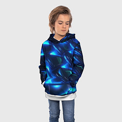 Толстовка-худи детская Синие абстрактные неоновые плиты, цвет: 3D-белый — фото 2