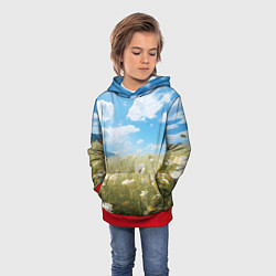 Толстовка-худи детская Ромашковое поле, цвет: 3D-красный — фото 2