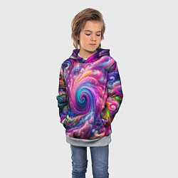 Толстовка-худи детская Абстракция, водоворот из ярких красок, цвет: 3D-меланж — фото 2