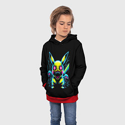 Толстовка-худи детская Pikachu and skeletons - neon glow ai art, цвет: 3D-красный — фото 2