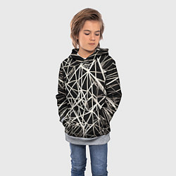 Толстовка-худи детская Белые хаотичные линии на чёрном фоне, цвет: 3D-меланж — фото 2