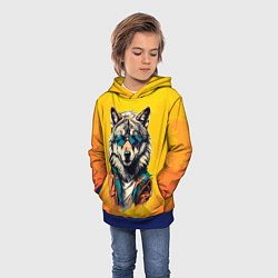 Толстовка-худи детская Стильный волк в солнечных очках, цвет: 3D-синий — фото 2