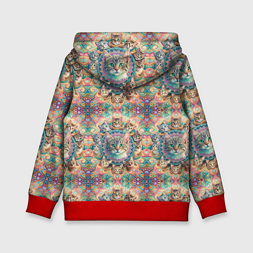 Детская толстовка Узор из котов и мандалы / 3D-Красный – фото 2