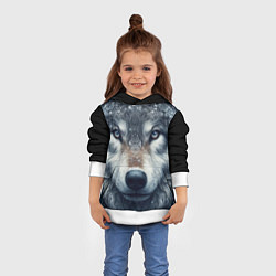 Толстовка-худи детская Морда волка - взгляд, цвет: 3D-белый — фото 2