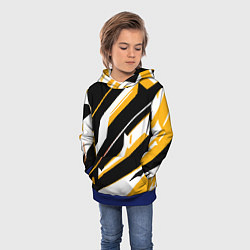 Толстовка-худи детская Жёлто-белые широкие линии на чёрном фоне, цвет: 3D-синий — фото 2