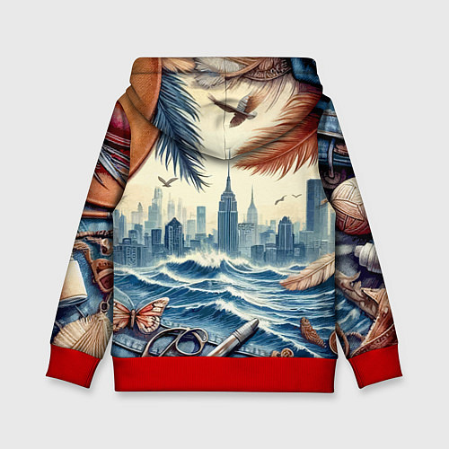 Детская толстовка Коллаж с видом Нью-Йорка - нейросеть / 3D-Красный – фото 2