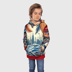 Толстовка-худи детская Коллаж с видом Нью-Йорка - нейросеть, цвет: 3D-красный — фото 2